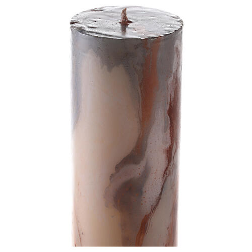 Paschal candle with orange-white marble finish, squared cross, Alpha and Omega, 120x8 cm 6