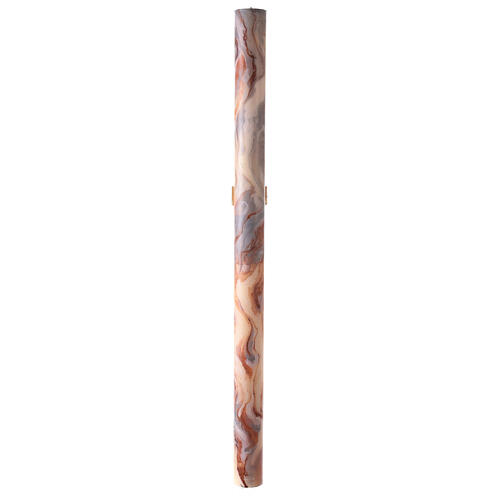 Paschal candle with orange-white marble finish, squared cross, Alpha and Omega, 120x8 cm 7