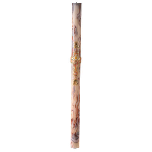 Paschal candle Alpha Omega golden cross sun marbled white orange 120x8 cm 2