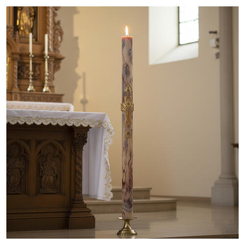 Paschal candle Alpha Omega golden cross sun marbled white orange 120x8 cm 2