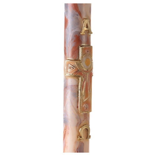 Paschal candle Alpha Omega golden cross sun marbled white orange 120x8 cm 6