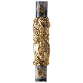 Paschal candle with cross on a golden cloak, Alpha and Omega, marbled in black, 120x8 cm