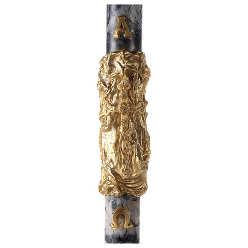 Paschal candle with cross on a golden cloak, Alpha and Omega, marbled in black, 120x8 cm 1