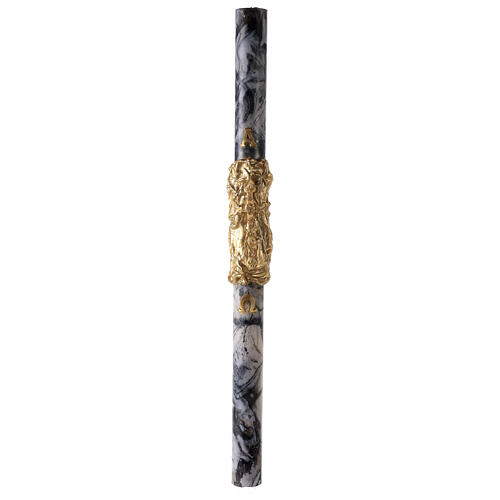 Paschal candle with cross on a golden cloak, Alpha and Omega, marbled in black, 120x8 cm 2