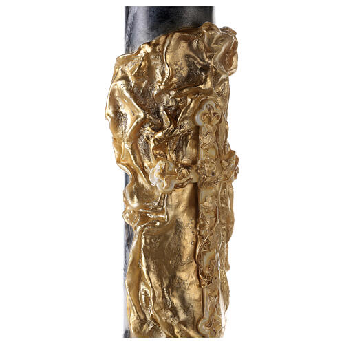Paschal candle with cross on a golden cloak, Alpha and Omega, marbled in black, 120x8 cm 3