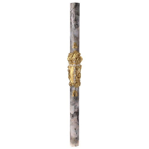 Paschal candle with cross on a golden cloak, Alpha and Omega, marbled in black, 120x8 cm 3
