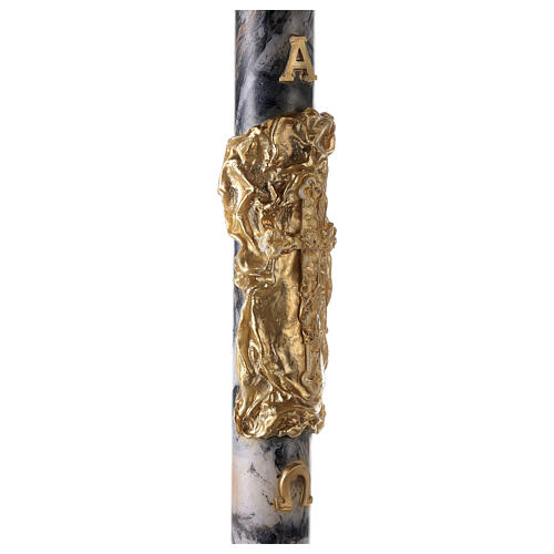Círio Pascal marmoreado Cruz Pano dourado e letras Alfa e Ómega, 120x8 cm 5