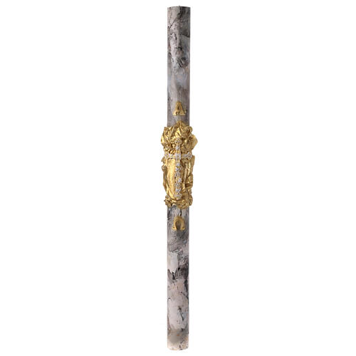 Círio Pascal marmoreado Cruz Pano dourado e letras Alfa e Ómega, 120x8 cm 9