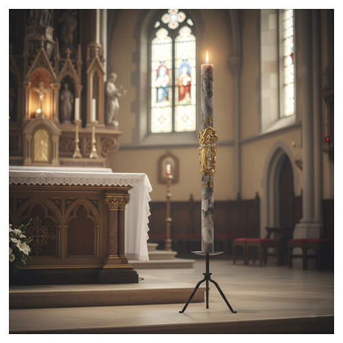 Paschal Candle Alpha Omega golden mantle cross white marbled 120x8 cm 2