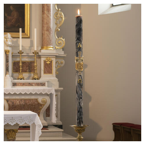 Paschal candle with JHS on black marble finish 120x8 cm 2