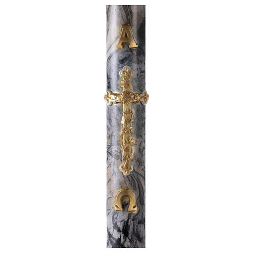 Osterkerze, Alfa und Omega, goldenes Kreuz, grau marmoriert, 120x8 cm 1