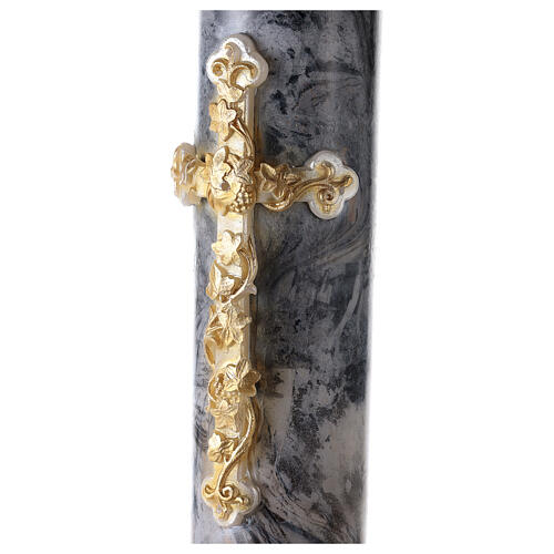 Osterkerze, Alfa und Omega, goldenes Kreuz, grau marmoriert, 120x8 cm 3