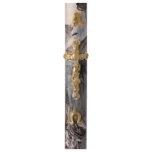 Osterkerze, Alfa und Omega, goldenes Kreuz, grau marmoriert, 120x8 cm 8