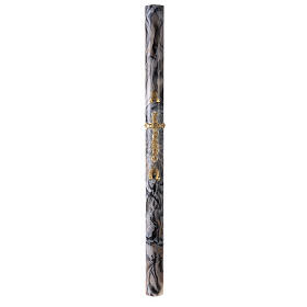 Paschal candle with Alpha Omega and golden cross on black marble finish 120x8 cm