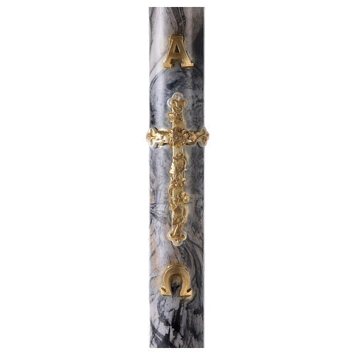 Paschal candle with Alpha Omega and golden cross on black marble finish 120x8 cm 1