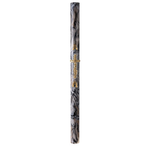 Paschal candle with Alpha Omega and golden cross on black marble finish 120x8 cm 2