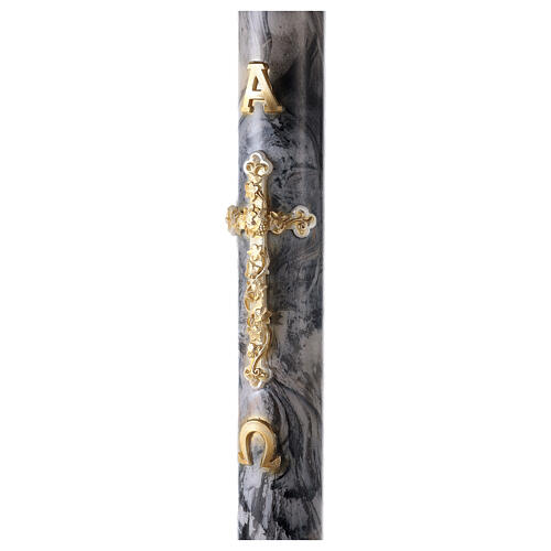 Paschal candle with Alpha Omega and golden cross on black marble finish 120x8 cm 4