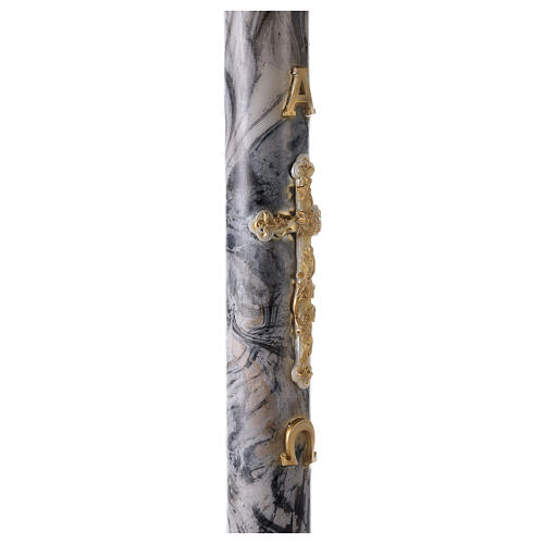 Paschal candle with Alpha Omega and golden cross on black marble finish 120x8 cm 5