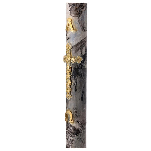 Paschal candle with Alpha Omega and golden cross on black marble finish 120x8 cm 10