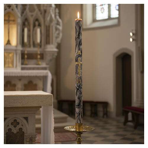 Paschal Candle Alpha Omega golden cross marbled white 120x8 cm 2