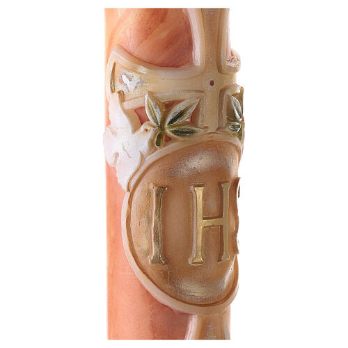 Paschal candle with JHS and cross on orange marble finish 120x8 cm 3