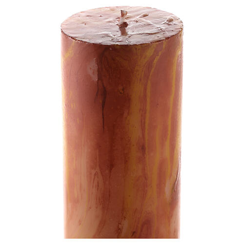 Paschal candle with Alpha, Omega and cross with sun on orange marble finish 120x8 cm 6