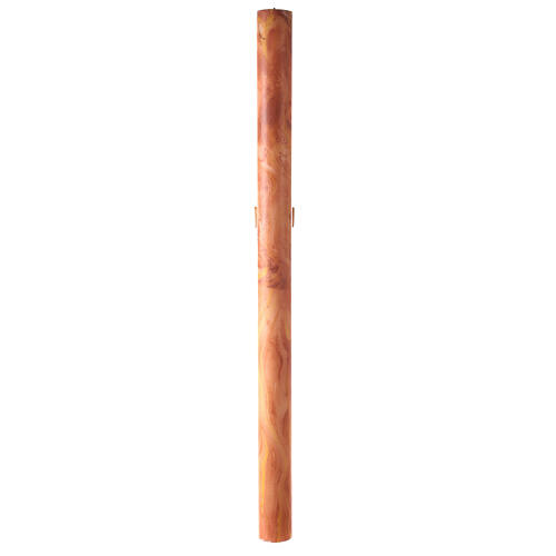 Paschal candle with Alpha, Omega and cross with sun on orange marble finish 120x8 cm 7
