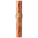 Paschal candle with Alpha, Omega and cross with sun on orange marble finish 120x8 cm s1