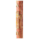 Paschal candle with Alpha, Omega and cross with sun on orange marble finish 120x8 cm s4