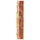 Paschal candle with Alpha, Omega and cross with sun on orange marble finish 120x8 cm s5