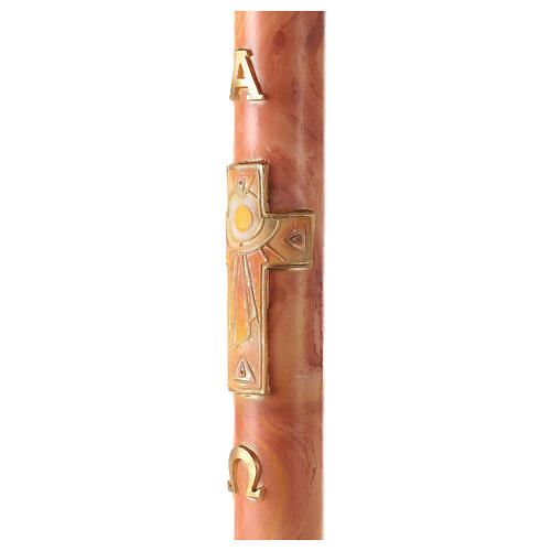 Paschal Candle Alpha and Omega Cross Sun orange marbled 120x8 cm 5
