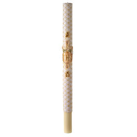 Paschal candle with matelassé finish, JHS and cross, 120x8 cm
