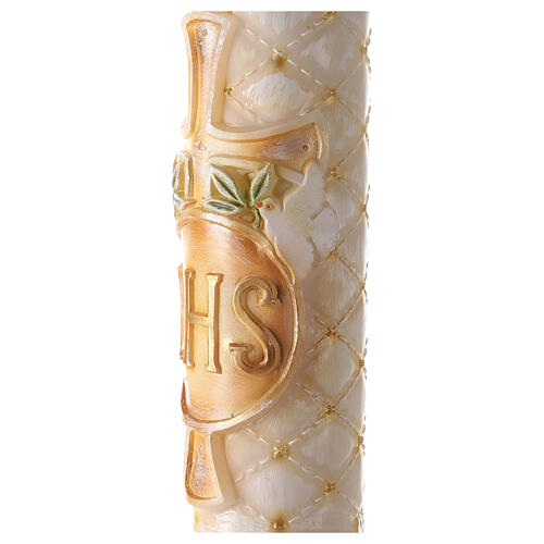 Paschal candle with matelassé finish, JHS and cross, 120x8 cm 3