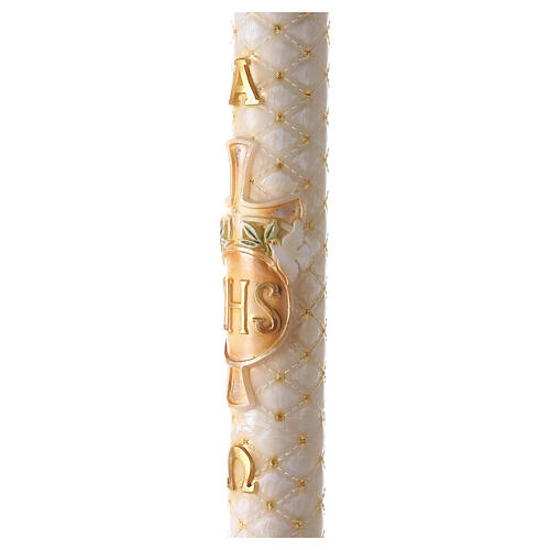Paschal candle with matelassé finish, JHS and cross, 120x8 cm 4