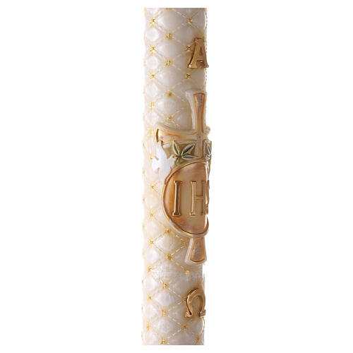 Paschal candle with matelassé finish, JHS and cross, 120x8 cm 5