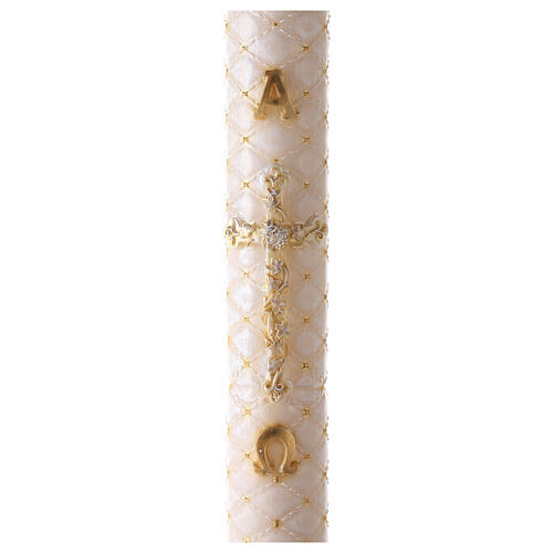 Paschal candle with matelassé finish, Alpha, Omega and golden cross, 120x8 cm 1