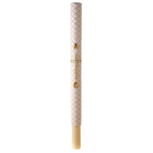 Paschal candle with matelassé finish, Alpha, Omega and golden cross, 120x8 cm 2