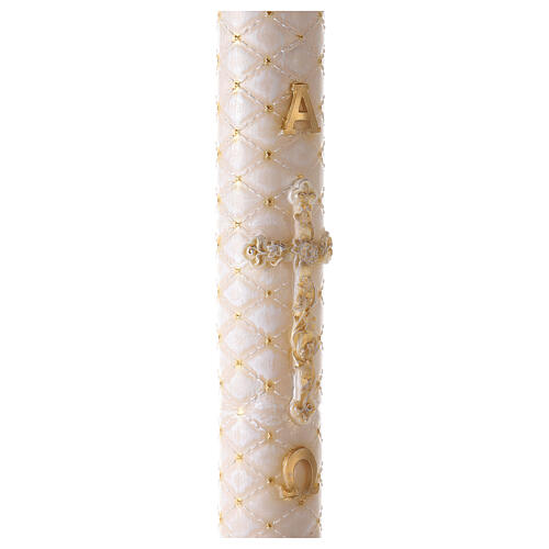 Paschal candle with matelassé finish, Alpha, Omega and golden cross, 120x8 cm 5