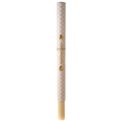 Paschal candle with matelassé finish, Alpha, Omega and golden cross, 120x8 cm 3