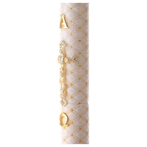 Paschal candle with matelassé finish, Alpha, Omega and golden cross, 120x8 cm 5