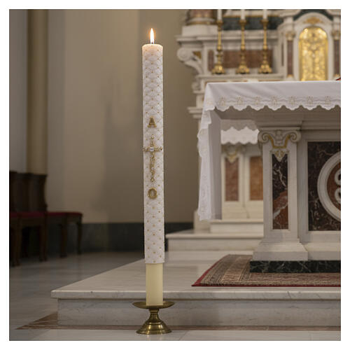 Círio Pascal Alfa e Ómega Cruz dourada decoração matelassê 120x8 cm 2