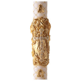 Paschal candle with matelassé finish, cross on a golden cloak, Alpha and Omega, 120x8 cm