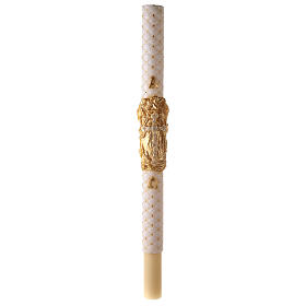 Paschal candle with matelassé finish, cross on a golden cloak, Alpha and Omega, 120x8 cm