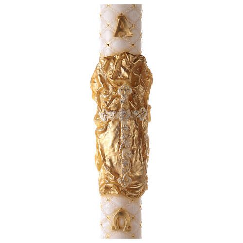 Paschal candle with matelassé finish, cross on a golden cloak, Alpha and Omega, 120x8 cm 1