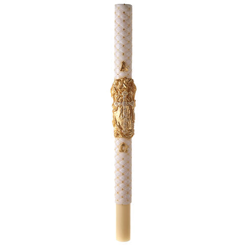 Paschal candle with matelassé finish, cross on a golden cloak, Alpha and Omega, 120x8 cm 2