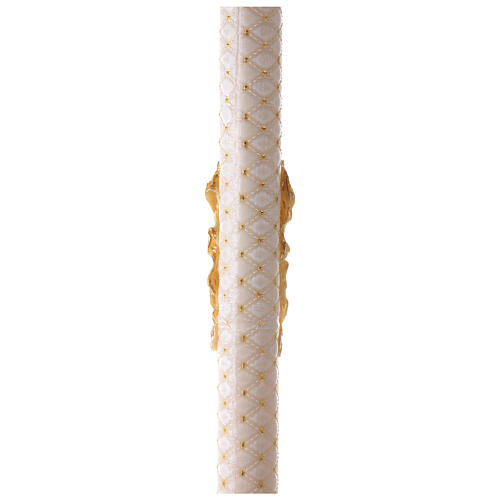 Cierge pascal motif matelassé Alpha Oméga croix sur manteau doré 120x8 cm 7