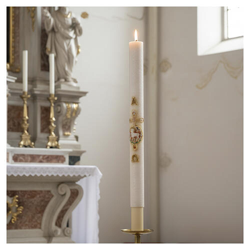 Paschal candle with lace finish, cross with Lamb, 120x8 cm 2
