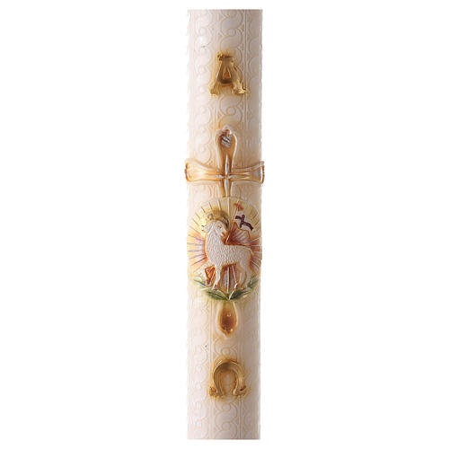 Círio Pascal Cruz com Cordeiro, decoração bordado branco 120x8 cm 1