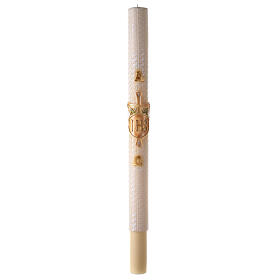 Paschal candle with lace finish, JHS and cross, 120x8 cm