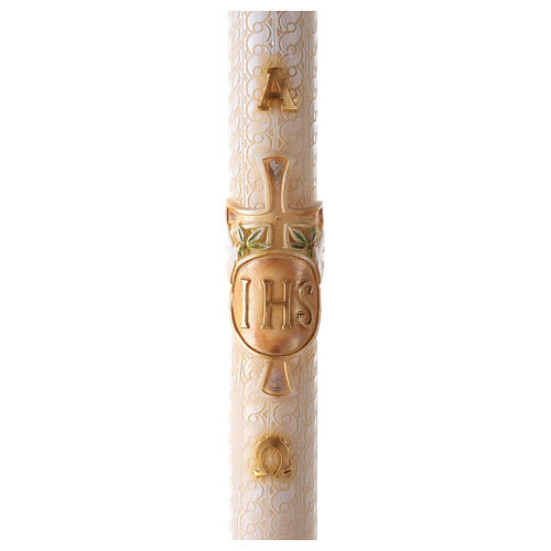 Paschal candle with lace finish, JHS and cross, 120x8 cm 1